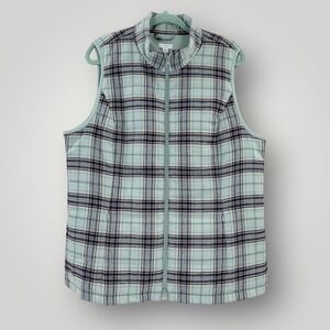 NEW $149 J Jill Jade Plaid Vest Curved Hem Womans L Pockets Fleece Lined NWT